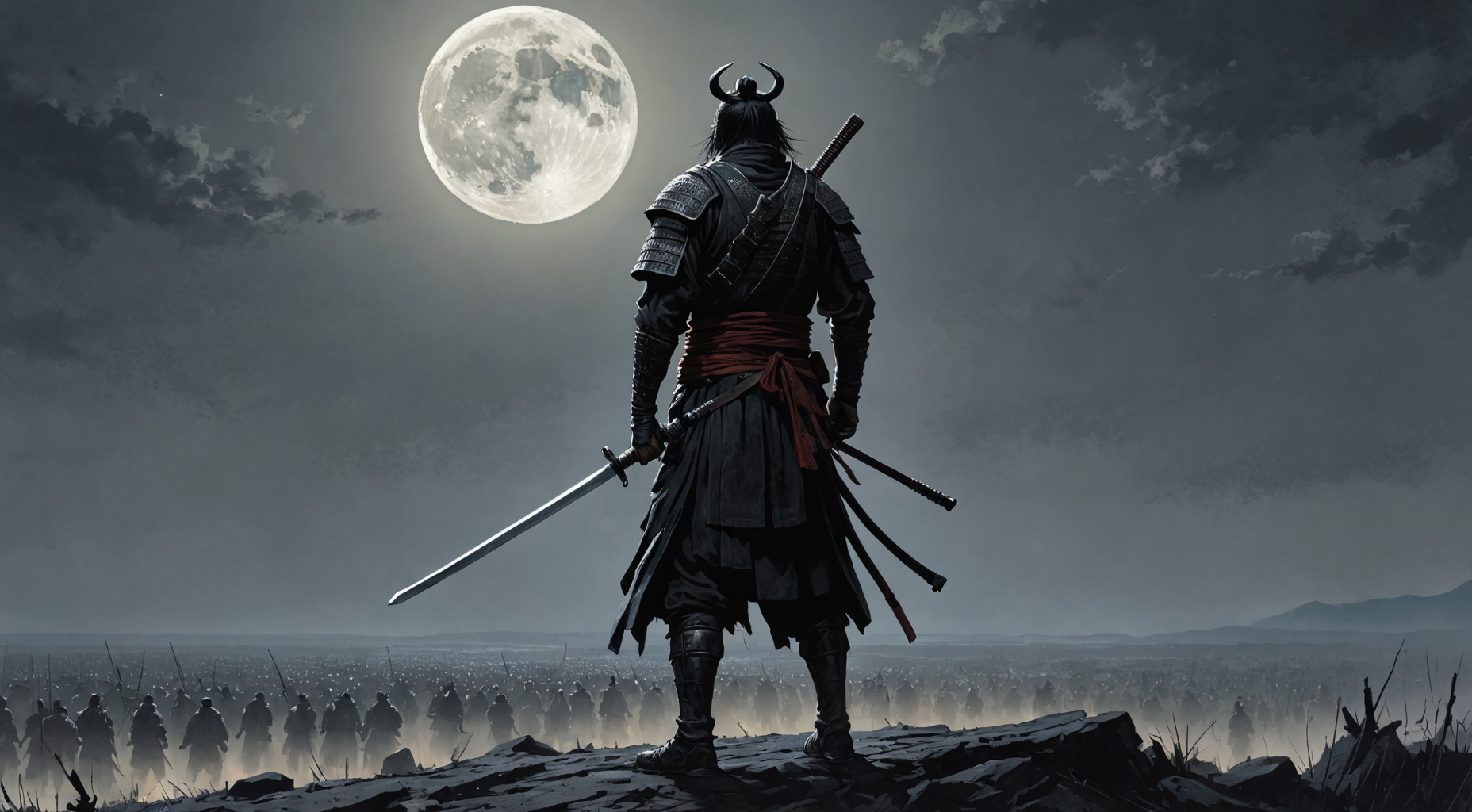 31073520-2084045053-epic fantasy, painting by greg rutkowski, night, samurai standing on a battlefield looking at the moon, detailed composition, by.png